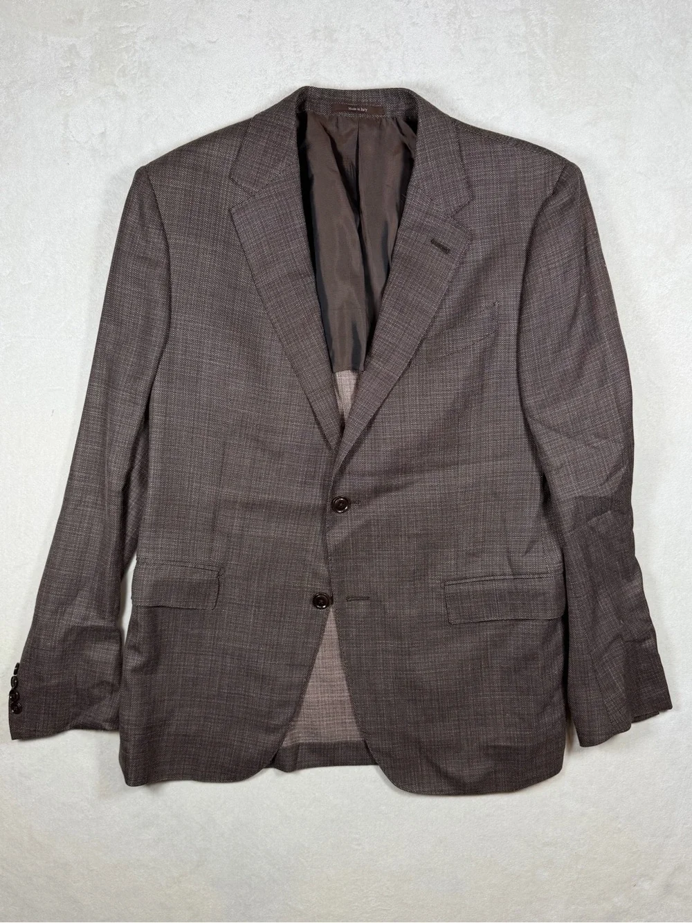 Ermenegildo Zegna Milano Easy 54EU 44R Wool Silk Linen Brown Plaid Sport Coat
